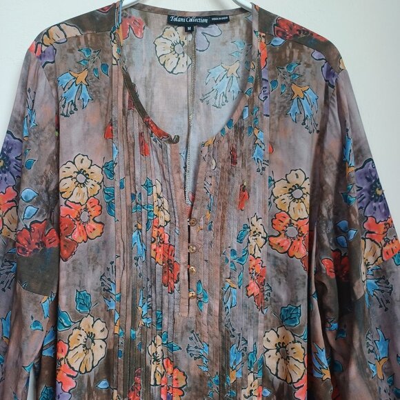 Tolani Tunic Dress Pleat Front Long Sleeve Blouse Soft Modal Womens size Medium - Picture 4 of 11